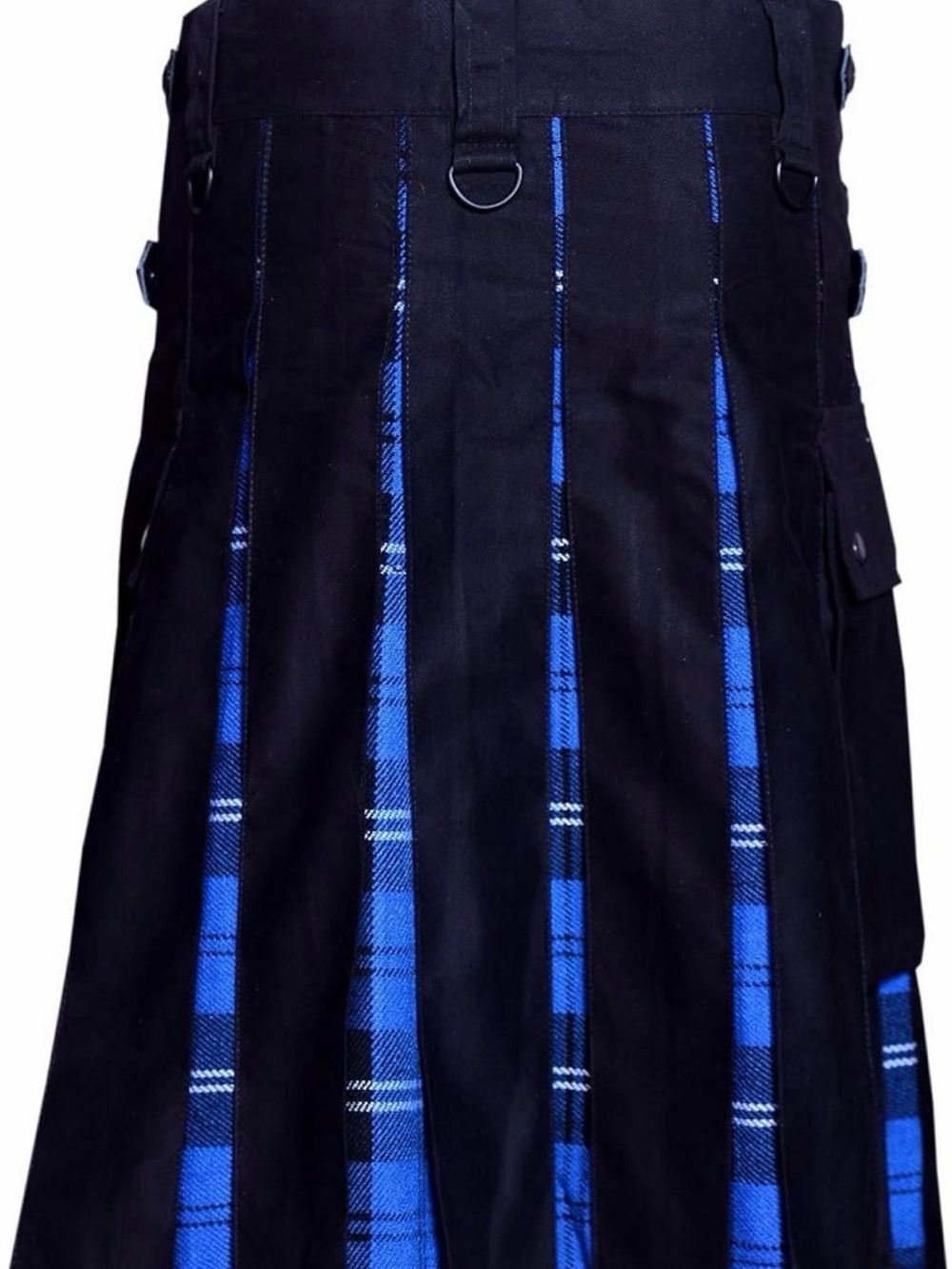 Men’s Black and Blue Plaid Pleated Utility Kilt Skirt - Picture 5 of 7